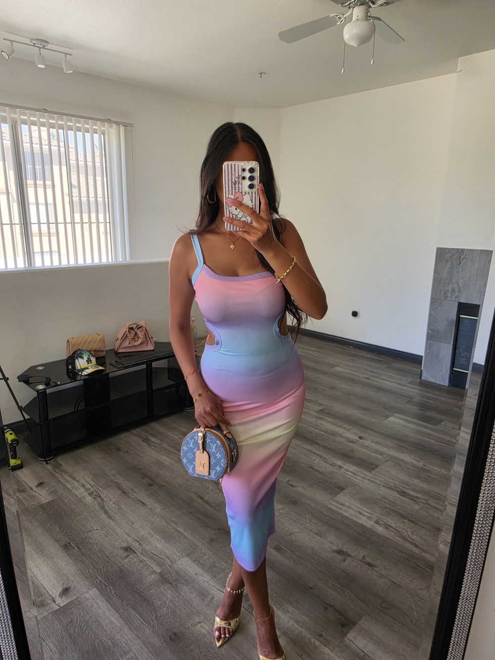 Sleeveless Pastel Gradient Bodycon Midi Dress - Multi - Picture 4 of 12